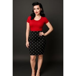 Maggy London Silk Black White Polka Dot Silk‎ Pencil Skirt Size 8